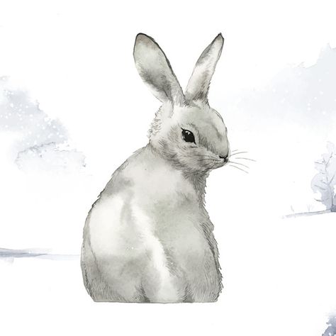 Wild gray rabbit in a winter wonderland Free Vector Hand Drawn Fox, Bunny Artwork, Gray Rabbit, Wild Hare, Rabbit Vector, Bunny Watercolor, Watercolor Vector, Rabbit Drawing, Bear Watercolor