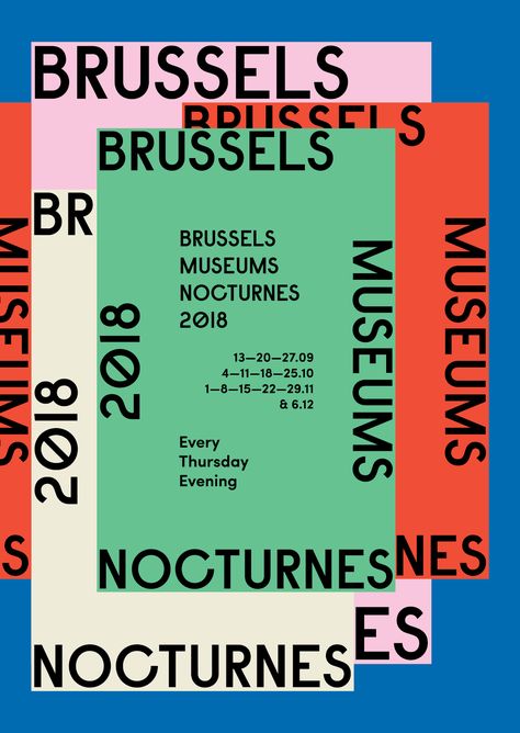 Specht Studio — Brussels Museums Nocturnes Layering Design Graphic, Color Blocking Design Graphics, Graphic Design Repetition, Layer Graphic Design, Layered Poster Design, Repetition Graphic Design, Poster Design Colorful, Layering Graphic Design, Color Block Poster