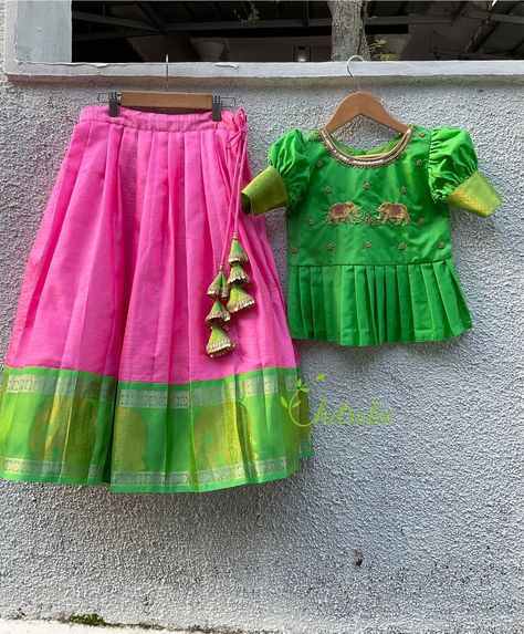 Excited to share the latest addition to my #etsy shop: Baby Girls Pink Pattu Pavadai With Green Peplum Top/ kids Traditional Wear/ Baby Girls SouthIndian Dress https://etsy.me/3GC2oJ2 #pink #wedding #green #formalevent #pinkpattupavadai #kidsindiandress #kidsethnicwear Simple Kurta, Elephant Motif, Pattu Pavadai, Kids Ethnic Wear, Traditional Dresses Designs, Simple Kurta Designs, Kids Blouse, Wedding Green, Top Kids