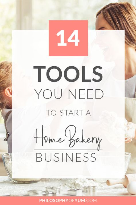 Nope, you don't need a Kitchen Aid Mixer or a huge oven to start your Home Bakery! You can get by with very few tools and appliances and still turn a GREAT profit with your Home Baking. Here's a list of the essential tools you'll need when you Start your Home Bakery Business. #homebakery #cakebusiness #bakingbusiness via @philosophyofyum Home Bakery Logo Design Ideas, In Home Bakery, Home Bakery Kitchen, Start A Bakery, Bakery Oven, Baking Room, Cake Chart, Baking Guide, Bakery Business Plan