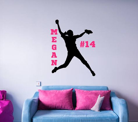 Softball Room Decor, Softball Decor, Softball Chants, Softball Room, Softball Decorations, Wall Stickers Sports, Pitcher Gift, Softball Pitcher, Sports Wall Decals