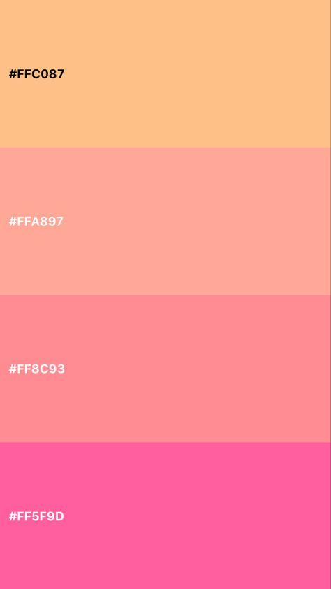 Sunrise color pallet  #color #colorpalettes #warmcolors #sunrise Preppy Color Palette Aesthetic, Pink Coral Color Palette, Pink Sunset Color Palette, Sunrise Colour Palette, Orange And Pink Room Aesthetic, Sunrise Pallet, Pink And Orange Branding, Orange Pink Color Palette, Orange And Pink Color Palette