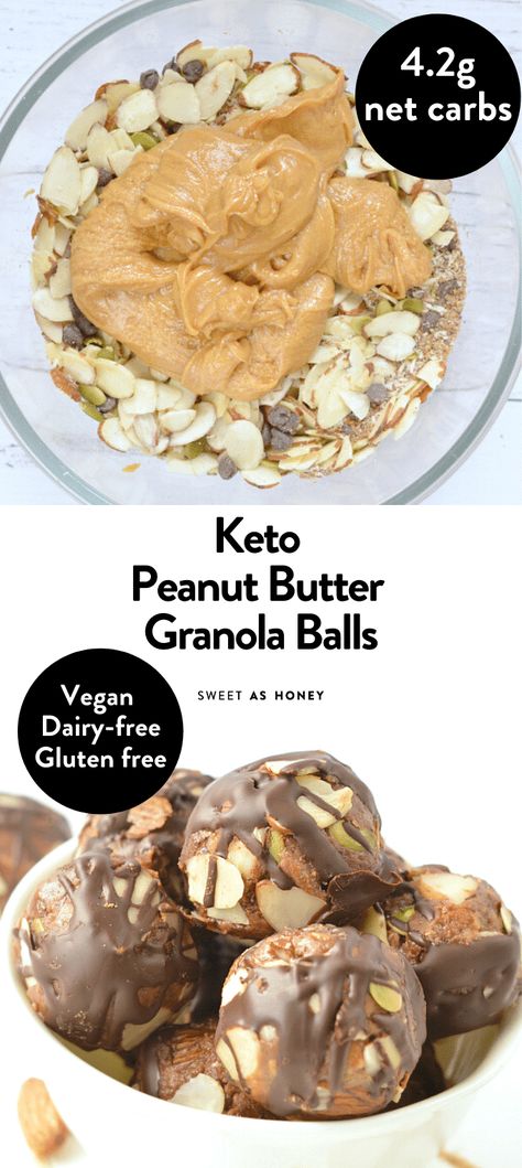 Granola Balls, Galletas Keto, Peanut Butter Energy Balls, Keto Granola, Keto Peanut Butter, Peanut Butter Granola, Keto Vegan, Sugar Free Chocolate Chips, Low Carb Dessert