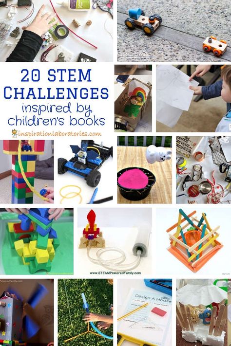 Check out this awesome collection of STEM challenges inspired by children's books. Read a book and get to work on a STEM problem. Kids Stem Activities, Easy Stem, Summer Stem, Stem Lesson, Engineering Challenge, Stem Classroom, Challenges Activities, Engineering Projects, Stem Challenges