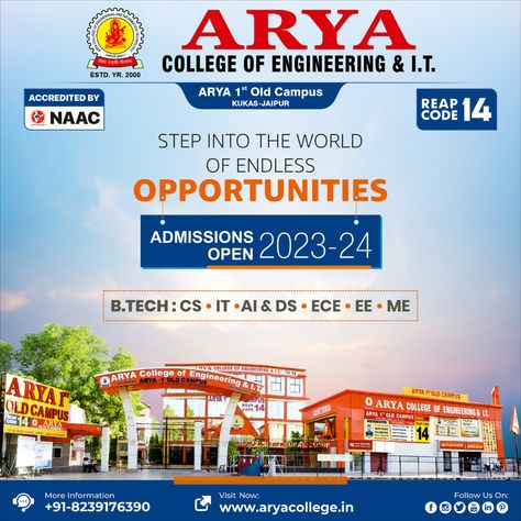 Rewarding careers in the engineering field await you. Pursue your B.Tech Degree at One of the Best Engineering College of Rajasthan. B.Tech Admissions Open for the Session 2023-24. #AdmissionsOpen #AryaCollege #admissionsopen2023 #Admissions #Engineering #Arya #Arya1stoldcampus #Career #Jaipur #Rajasthan #MakeCareerWithACEIT #PlacementCollege #BestEngineeringCollege Poster For Admission Open, College Admission Poster, Admission Post, Photoshop Flyer Template, Hiring Poster, College Ad, Admissions Poster, College Event, Photoshop Flyer