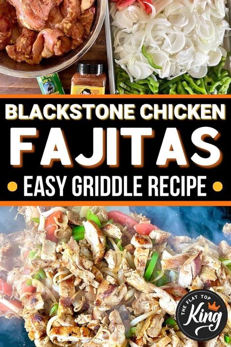 chicken fajitas on Blackstone griddle Black Stone Chicken, Fajitas For A Crowd, Easy Blackstone Griddle Recipes, Griddle Chicken, Blackstone Chicken, Pork Fajitas, Outdoor Griddle Recipes, Hibachi Recipes, Griddle Cooking Recipes