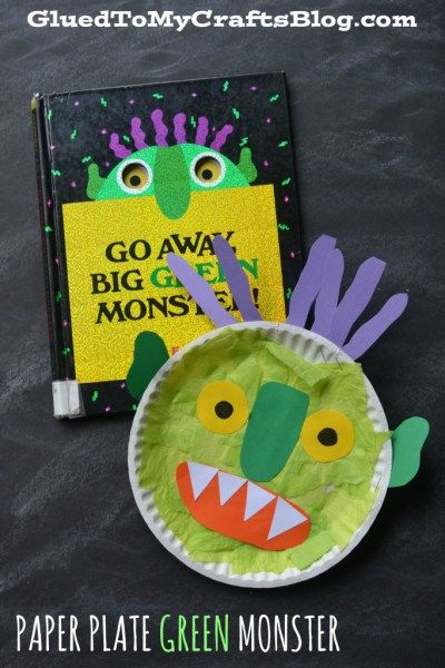 Paper Plate Green Monster – Kid Craft - Go Away Big Green Monster Book Inspired - Halloween DIY Storybook Crafts, Big Green Monster, Storytime Crafts, Halloween Books For Kids, Halloween Infantil, Monster Craft, Monster Crafts, October Crafts, Preschool Projects