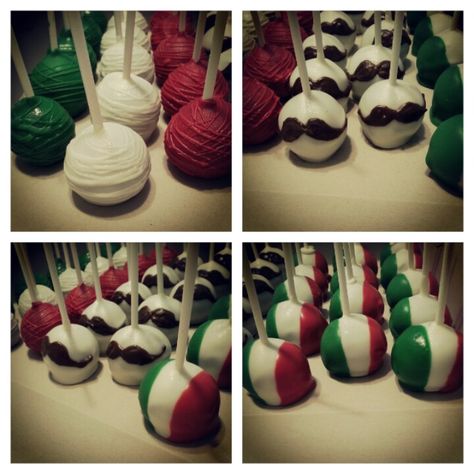 Italian.  Cake balls. Cake pops. Mustaches. Pizzeria birthday party. Little Italy Party, Italian Baby Showers, Frozen Cake Pops, Birthday Pizza, Italy Party, Italian Themed Parties, Italian Night, Italian Party, Christmas In Italy