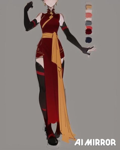 Fire Nation Clothes Female, Legend Of Korra Outfit Ideas, Fantasy Outfits Design Fire, Fire Performer Outfit, Firebending Outfit, Fire Nation Inspired Outfits, Fire Goddess Outfit, Fire Tribe Outfits, Fire Nation Dress