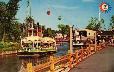 Paddle Wheel Excursion boat ride and the Frontier Sky Ride at Cedar Point. Sandusky, Ohio 1970s Cedar Point Rides, Cedar Point Ohio, Butlins Holidays, Dorney Park, Cedar Point Amusement Park, Sky Ride, Indian Lake, Vintage Postcards Travel, Boat Storage