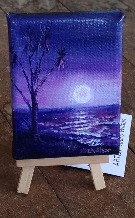 Purple Night Moon, Acrylic Painting Canvas Painting Purple, Moon Painting Acrylic, Underwater Paintings, Moon Paintings, Acrylic Seascape, Purple Night, Purple Painting, Painting Purple, Underwater Painting