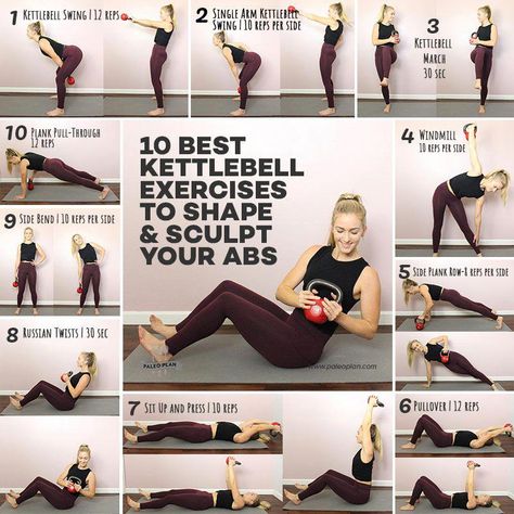 Kettlebells are compact, easy to use, and versatile. They allow you to build strength and get a blast of fat-burning cardio at the same time. Exercises With A Kettle Bell, Kettbell Ab Workout, Squat With Kettle Bell, Kettle Abs Workout, Work Out With Kettle Bell, Sitting Kettle Bell Exercises, An Workout With Dumbbells, Abb Workout With Kettle Bell, Kettlebell Mom Pooch