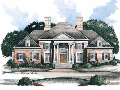 Mansion Modern, Symmetrical Balance, Neoclassical House, Room Mirrors, Southern Farmhouse, Georgian Style Homes, Colonial Style House Plans, Vintage House Plans, Colonial Design