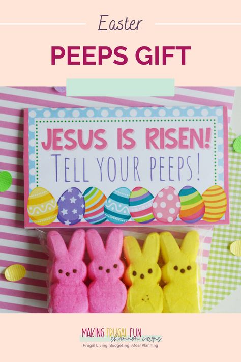 Four peeps inside a DIY package with a tag at the top that reads "Jesus is Risen! Tell Your Peeps!" Peeps Treats, Easter Sunday School, Treat Bag Toppers, Easter Treat Bags, Jesus Is Risen, Easter Bags, Easter Goodies, Easter Religious, Bag Toppers