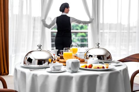 Room Service Hotel, Breakfast Outdoor, Regency Room, Hotel Room Service, Culinary Lessons, House Maid, Stunning Hotels, Hotel Breakfast, A Mansion