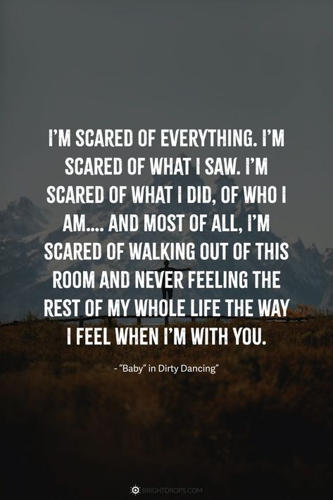 I’m scared of everything. I’m scared of what I saw. I’m scared of what I did, of who I am…. and most of all, I’m scared of walking out of this room and never feeling the rest of my whole life the way I feel when I’m with you. Scared Of Feelings Quotes, I'm Scared Quotes, I Was Scared To Love You Quotes, I’m Scared Quotes, I’m Scared, Scared Of Love Quotes, I Am Scared Quotes, I'm Scared To Love Again Quotes, I’m Scared To Love You Quotes