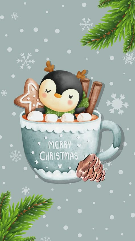 Christmas is such an amazing time of year. Here is a phone wallpaper/background with christmas tree, gingerbread and a cute festive penguin. #christmas #mug #wallpaper #phone #background #christmasart #digitalart #snowflakes #christmastime #hotchocolate #xmas #christmaswallpaper #christmasbackground Mug Wallpaper, Merry Christmas Penguin, A Phone Wallpaper, Christmas Tree Gingerbread, Penguin Wallpaper, Penguin Christmas, Christmas Phone Wallpaper, Cute Christmas Wallpaper, Merry Christmas Images