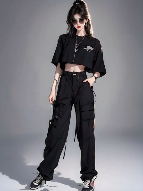 Streetwear Fashion Women Aesthetic, Cool Female Outfits, Tactical Outfit Women, Tomboy Poses, Female Streetwear Outfits, Practice Outfits, Sophisticated Outfits, Anime Inspired Outfits, Asian Street Style