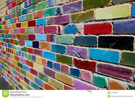 brick wall painted | Royalty Free Stock Image: Painted Brick Wall Colorful Brick Wall, Playroom Fireplace, Mural School, Brick Wall Mural, Painted Brick Wall, Painted Brick Walls, School Hallways, Fun Quilt, Brick Art