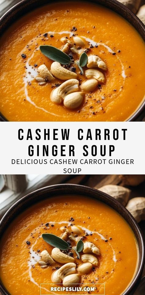 Warm up with this delicious cashew carrot ginger soup, a perfect blend of creamy cashews, sweet carrots, and zesty ginger. This vibrant soup not only bursts with flavor but is also packed with nutrients to keep you healthy. Whether you enjoy it as a cozy dinner or a nourishing lunch, it's both satisfying and easy to make. Dive into a bowl of comfort and elevate your meal prep with this wholesome recipe that will leave you feeling rejuvenated! Carrot Ginger Soup Recipe, Sweet Carrots, Carrot Ginger Soup, Ginger Soup, Sweet Carrot, Cook Healthy, Carrot And Ginger, Low Carb Soup, Cozy Dinner