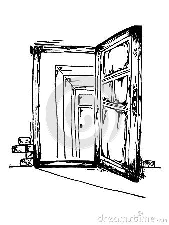 Door Sketch Drawing Easy, Creepy Door Drawing, Magical Door Drawing, Open Door Drawing, Drawing Open Doors Sketches, Open Doors Illustration, Double Exposure, Wooden Doors, New Tattoos