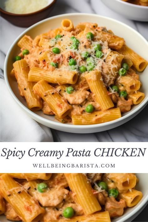 Chicken Rigatoni Recipes, Buca Di Beppo Recipes, Chicken Peas Pasta, Spicy Chicken Rigatoni, Pasta Rigatoni, Chicken Rigatoni, Spicy Chicken Pasta, Rigatoni Recipe, Chicken Peas