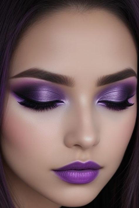 Purple Bride Makeup, Smokey Purple Eye Makeup, Purple Makeup Ideas, Purple Wedding Makeup, Purple Lips Makeup, Purple Smokey Eye Makeup, Easy Smokey Eye, Lila Make-up, Purple Eyeshadow Looks