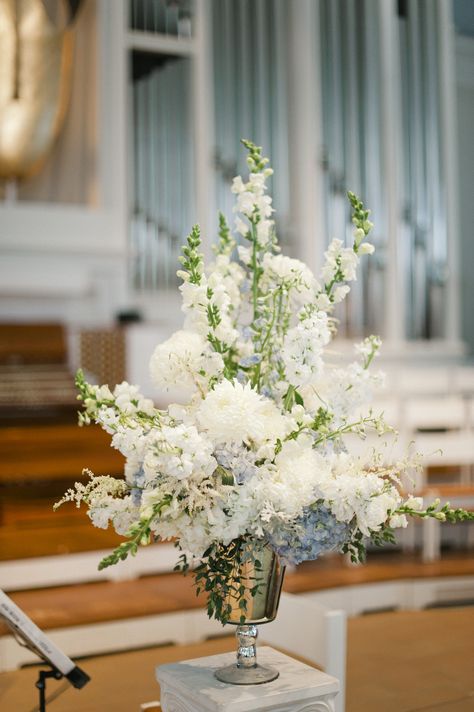 Wispy White Snapdragon Ceremony Arrangements Snapdragon Wedding, White Snapdragon, Tall Flower Arrangements, Tall Floral Arrangements, Snapdragon Flowers, Ceremony Arrangement, White Floral Arrangements, Sympathy Arrangements, Hydrangea Centerpiece