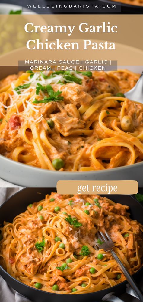 This creamy garlic chicken pasta with fettuccine or rigatoni is comfort food at its best! Loaded with tender bits of chicken and a heavenly creamy tomato sauce made with loads of garlic, freshly grated Parmesan and red pepper flakes, this pasta dish is a proper treat and is ready in just a little more than 30 minutes! #rigatoni #fettuccine #creamychickenpasta #garlicpasta #spicychickenpasta Chicken And Red Pepper Pasta, Rose Chicken Pasta, Rigatoni Noodle Recipes, Red Sauce Chicken Pasta, Ground Chicken Pasta, Pasta Recipes With Chicken, Chicken Marinara Pasta, Garlic Fettuccine, Spicy Chicken Rigatoni