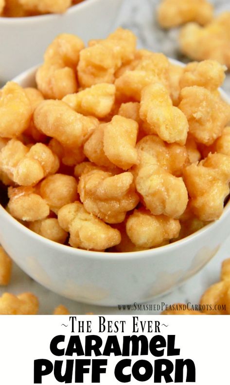 Popcorn Thanksgiving Treats, Caramel Cheerios, Caramel Puff Corn Recipe, Caramel Puffed Corn Recipe, Beaver Nuggets, Puffed Corn Recipes, Caramel Puff Corn, Puff Corn, Large Marshmallows