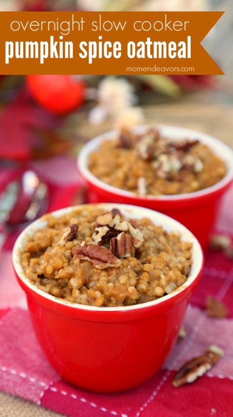 Crock Pot Oats, Crockpot Pumpkin Oatmeal Overnight, Crockpot Pumpkin Oatmeal, Baked Oats Pumpkin Spice, Crockpot Breakfasts, Pumpkin Spice Overnight Oats Almond Milk, Overnight Oats Pumpkin Spice, Healthy Pumpkin Pie Oatmeal, Slow Cooker Oats