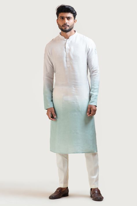 Buy Paarsh Ombre Kurta & Pant Set Online | Aza Fashions Ombre Kurta For Men, Elephant Motif Embroidery, Pajama Men, Beige Kurta, Elephant Motif, Motif Embroidery, Dress Men, Mens Kurta, Dress Suits For Men