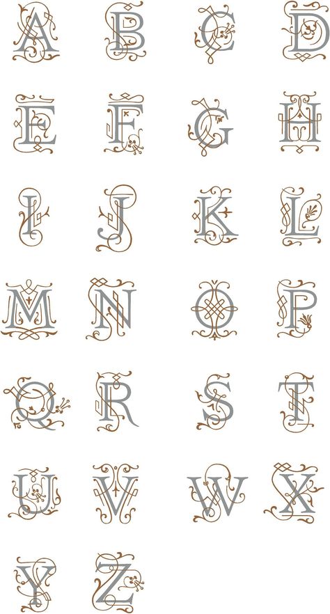 Monogram Lettering Alphabet, Fancy Lettering Fonts, Fancy Monogram Decal, Art Nouveau Font, Decorative Typography, Kertas Vintage, Free Monogram Fonts, Omerta Tattoo, Elegant Monogram