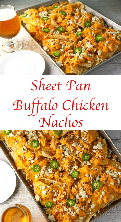 Sheet Pan Buffalo Chicken, Buffalo Nachos, Party Nachos, Buffalo Chicken Nachos Recipe, Baked Buffalo Chicken Dip, Nachos Chicken, Healthy Buffalo Chicken Dip, Buffalo Chicken Nachos, Chicken Nachos Recipe