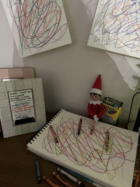 Cheeky Elf Ideas 2023 Elf Writing On Face, Cheeky Elf Ideas, Drawing On Face, Elf Writing, Crayola Crayons, Elf Ideas, Elf On The Shelf Ideas, Shelf Ideas, On The Shelf