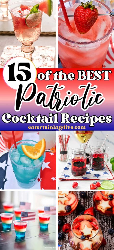 15 Of The Best 4th of July Cocktails 4th Drinks, Red White And Blue Drinks, Red White And Blue Cocktails, Red White Blue Drink, July Cocktails, Summer Party Drink, Summer Sangria Recipes, Patriotic Drinks, Fourth Of July Drinks