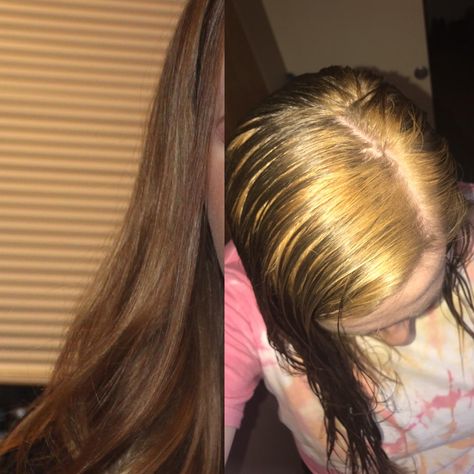 My friend tried to bleach my hair and it ended up splotchy all over and highlighter blonde on my roots. They are going to try and highlight it tomorrow professionally but should I go fully blonde? The blonde color looks more orange to me. HELP!!!! (Wet hair w bleach on right normal hair on left) #hair #hairstyle #hairstyles #beauty Yellow Blonde, Celebrity Hair Colors, My Roots, Women Makeup, Normal Hair, Blonde Color, Wet Hair, Celebrity Hairstyles, Style Women