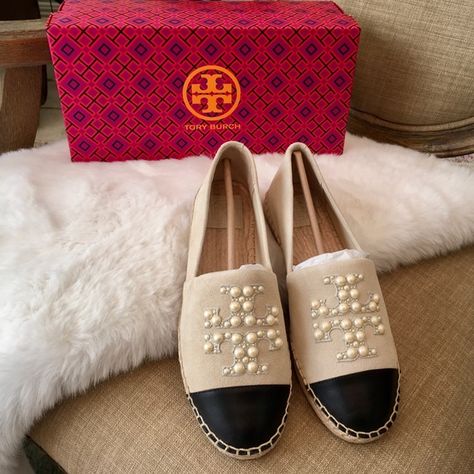 Tory Burch | Shoes | Tory Burch Dulce De Leche Pearl Logo Flat Espadrille Shoes | Poshmark Tory Burch Wedges, Floral Espadrilles, Tory Burch Espadrilles, Pearl Logo, White Espadrilles, Espadrilles Shoes, Wedge Espadrilles, Ankle Strap Wedges, Platform Espadrilles