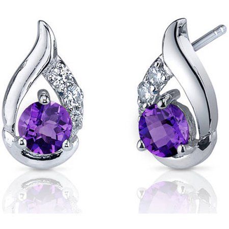 1.00 Carat Round-Cut Amethyst Cubic Zirconia Rhodium over Sterling Silver Stud Earrings, Women's, Purple Jewelry Png, London Blue Topaz Earrings, Sapphire Earrings Studs, Sapphire Studs, Blue Topaz Earrings, Classic Earrings, Gemstone Stud Earrings, Topaz Earrings, Gemstone Studs