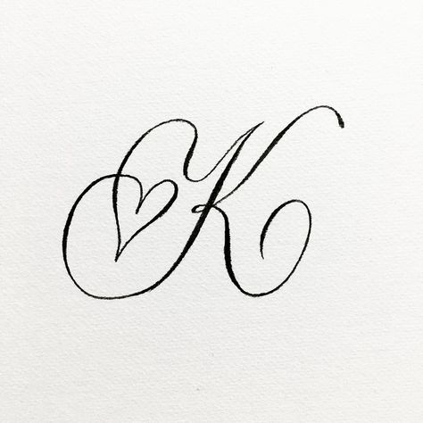 Cursive J Tattoo With Heart, Calligraphy Heart Design, P Heart Tattoo, K Card Tattoo, J And K Tattoo, K In Different Fonts, Letter Initial Tattoo, K Font Letter, K Design Letter