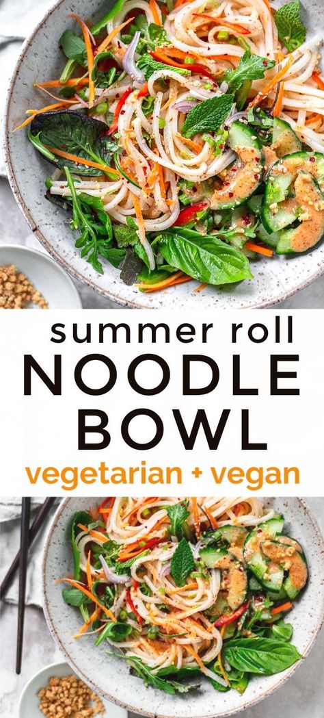 Veggies And Rice, Noodle Bowls Recipes, Summer Roll, Rice Noodle Salad, Vegan Summer Recipes, Noodle Salad Recipes, Rice Noodle, Healthy Bowls, Noodle Salad