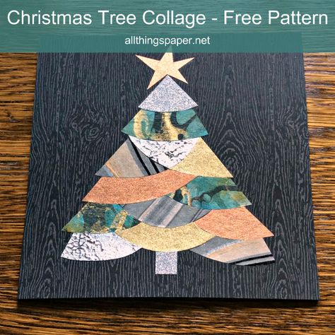 Have fun making this pretty Christmas tree collage using whatever papers you have on hand, thanks to Emily Dawe's template and tutorial. #Christmascraft #papercrafts #handmadecard Christmas Card Collage, Collage Christmas, Tree Collage, Wrapping Paper Crafts, Paper Fan, Christmas Collage, Christmas Card Art, Fabric Cards, Book Paper