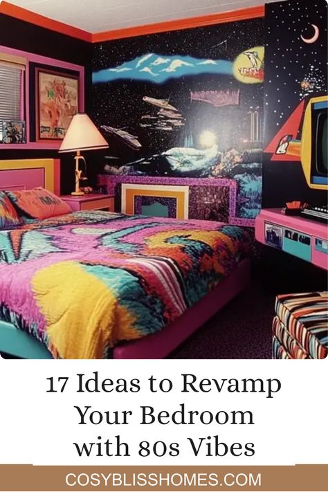 Want to turn your bedroom into an awesome throwback haven? Check out these 17 stunning 80s bedroom decor ideas that bring neon colors and retro flair straight to your space! From funky pop art to eye-catching vinyl records and even inflatable furniture, it's all about reintroducing the joyous nostalgia of the 80s. Impress your friends and relive the fun feel of the decade with ideas that'll make your room irresistibly cool. Get ready to channel some serious 80s spirit while making a bold and playful statement in your home! 80s Room Aesthetic Retro, Rock N Roll Bedroom, Retro Bedroom Ideas, 80s Room Aesthetic, Funky Pop Art, Apartment Ideas Living Room, Florida Bedroom, 80s Bedroom Decor, 80s Room