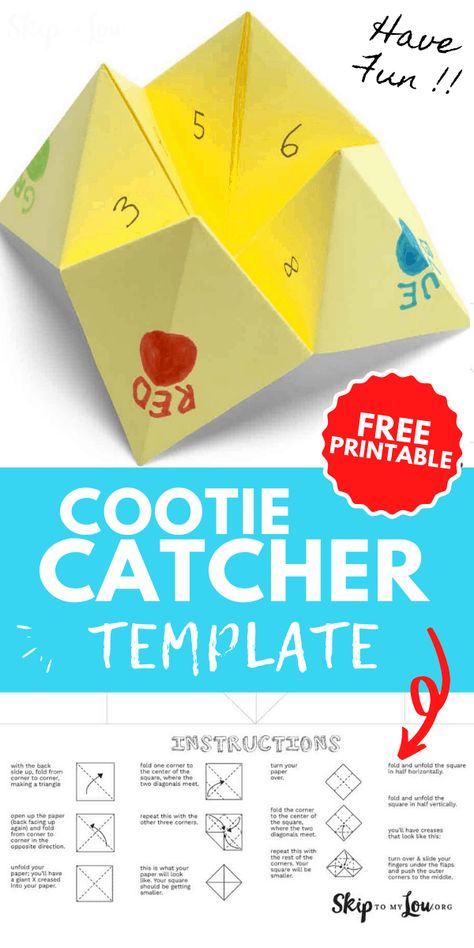 Cutie Catcher, Cootie Catcher Template, Fortune Teller Game, Fortune Teller Paper, Cootie Catcher, Fortune Tellers, Skip To My Lou, Fun Summer Activities, Paper Games