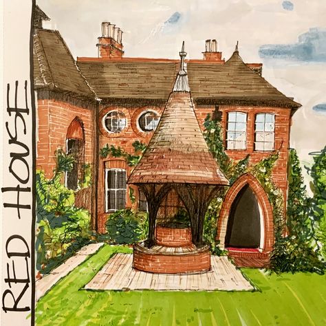 Rendering by Claire Hamilton #sketching #archisketch #markers #redhouse #williammorris #artsandcraft The Red House William Morris, Movement Architecture, Not Aesthetic, Sims Ideas, Sand Crafts, Architecture Building Design, Red House, Front Elevation, British Art