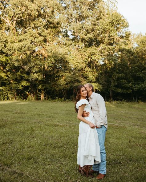 The only better combo than a cotton dress and cowboy boots is Victoria & Bennett at golden hour 🌞🤍🌳 These two are pure happiness 🫶 White Boots With Wedding Dress, Cowboy Boots With Wedding Dress, Cowboy Boots Wedding Dress, White Dress With Cowboy Boots, White Dress And Cowboy Boots, White Dress Cowboy Boots, Wedding Dress Cowboy Boots, Cowboy Boots Wedding, Dress And Cowboy Boots