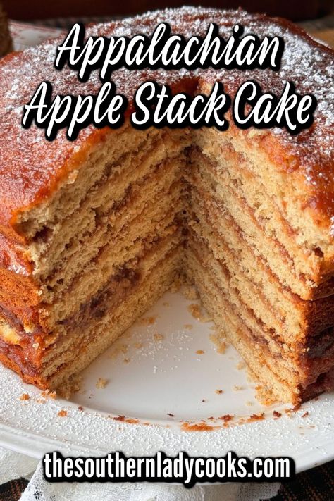 Old-fashioned apple stack cake is an Appalachian  classic.  Many people make it during the holiday season for Christmas or Thanksgiving but it's wonderful for any occasion.  We make it with apple butter, but it’s also been known to be made with dried apples or applesauce. Delicious cake. Vintage Apple Recipes, Old Fashioned Stack Cake Recipe, Applesauce Stack Cake, Apple Butter Stack Cake Recipe, Apple Butter Stack Cake, Dried Apple Cake Recipe, Fiji Apple Recipes, Applesauce Layer Cake, Apple Cake With Applesauce