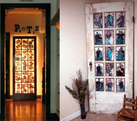 Using Old Doors To Decorate, Refinish Door, Glass Pane Door, Old French Doors, Display Refrigerator, Home Improvement Ideas, Old Wooden Doors, Waste Material, Doors Repurposed