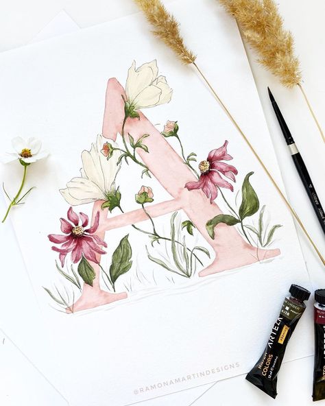 Watercolor illustration | floral illustration | floral design | floral watercolor Illuminated Initials, Initial Art, Art Letters, Water Coloring, Watercolor Monogram, Floral Initial, Floral Illustration, Illuminated Letters, Floral Monogram