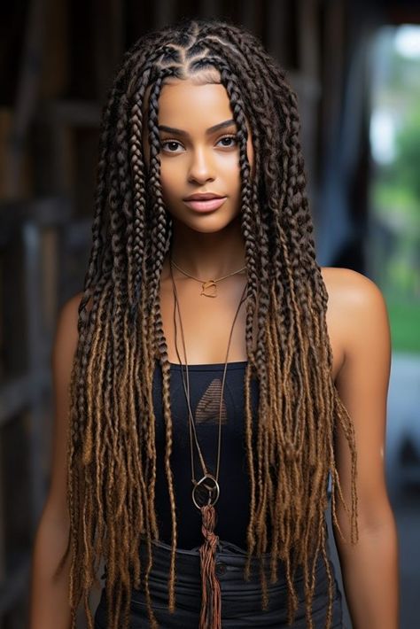 Knotless Bohemian Box Braids, Knotless Bohemian, Triangle Part Box Braids, Chunky Box Braids, Bohemian Box Braids, Medium Hair Braids, Braids With Shaved Sides, Twist Box Braids, Medium Box Braids